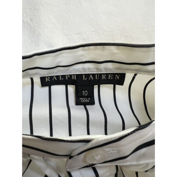 Ralph Lauren Black Label Striped Tunic Collarless Blouse Puffy Sleeves | Size 10 - Picture 7 of 15